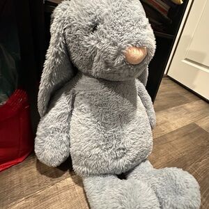 Plush Gray Stuffed Bunny Toy With Heart Shaped Nose